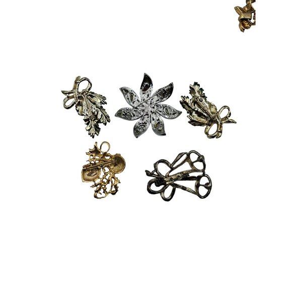 Vintage Christmas Holiday Brooch Pin Set Of 5 With Festive Designs En Rhinestone - Picture 4 of 10